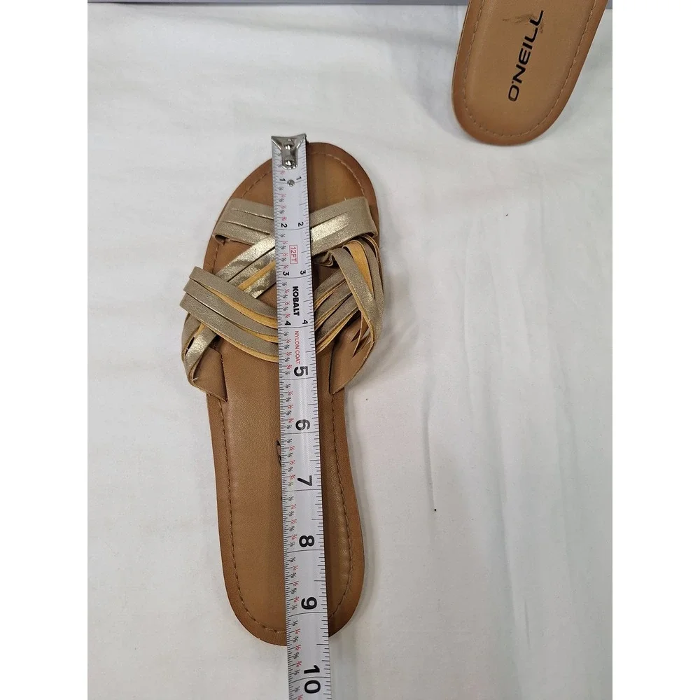 O'Neill Womens Metallic Gold Multi Strap Slide Sandals Flat Summer Shoes